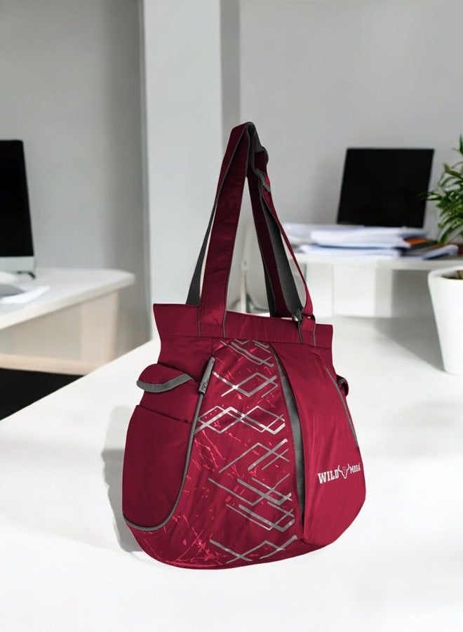 WILD MODA Women's Large Shoulder Tote Bag with Dual Pockets - Ideal Handbag for Work, College & Office Use With Adjustable Strap (Maroon) - Image 2